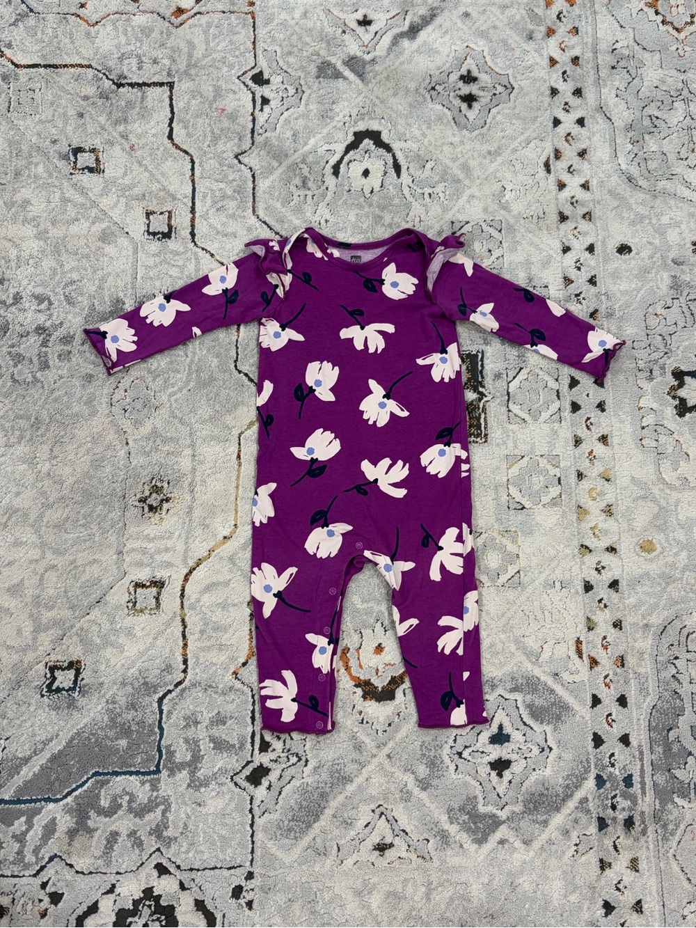Tea Collection Purple Floral Long-Sleeve Romper, 9-12 months